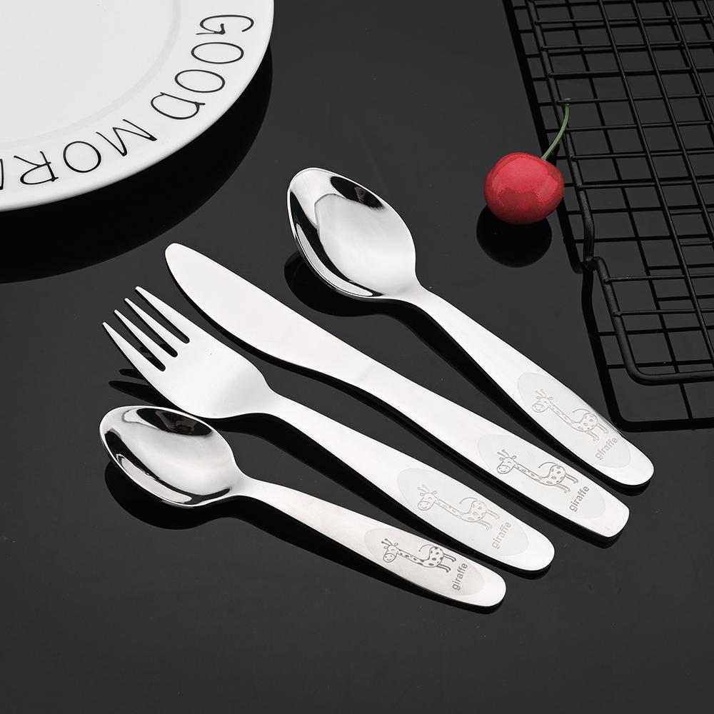Cute Deer 304 Stainless Steel Flatware Children Cutlery Western Style Fork Spoon Knife Teaspoon Set Baby Feeding Safe Tableware