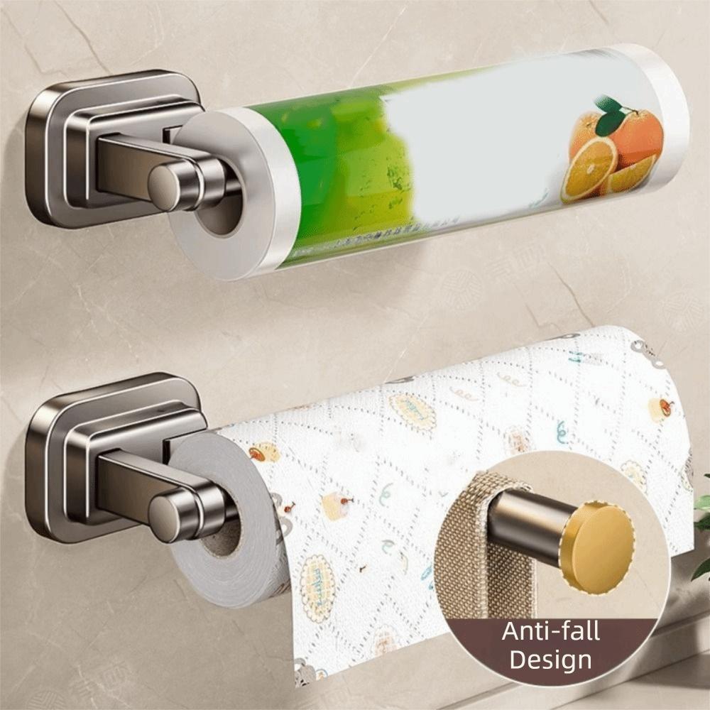Wall Mounted Suction Cup Paper Towel Holder Space Aluminum Easy Install Cling Film Storage Rack Space Saving Durable
