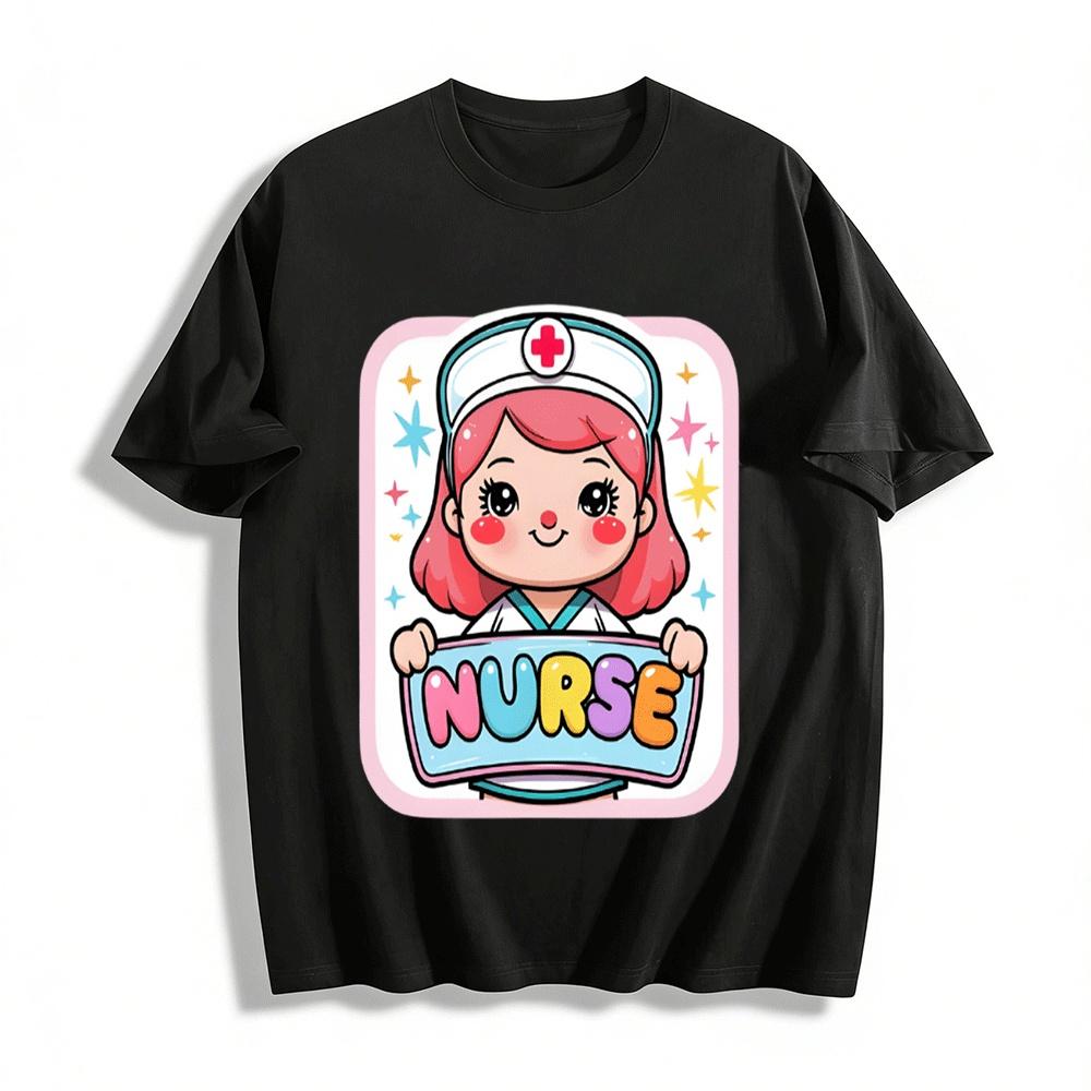 Cute Nurse Print Casual Top Women s Fun Medical Themed Daily T-Shirt Pure cotton T-shirt XXS