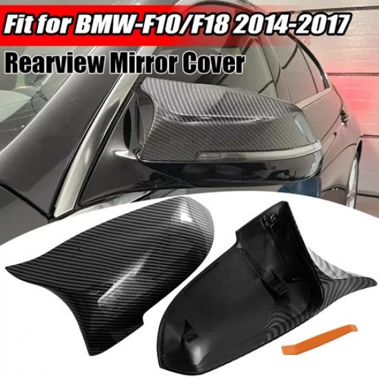 Carbon Fiber Black Rearview Mirror Cover Caps For BMW 2014-2018 F10 F11 5Series