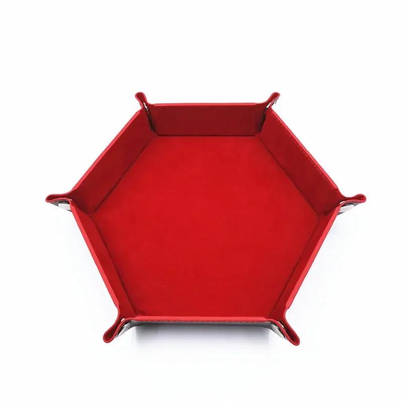 Dice Tray Hexagon  Rolling Holder Folding PU Leather  Trays For Dice Games Like RPG, DND And Other Table Games