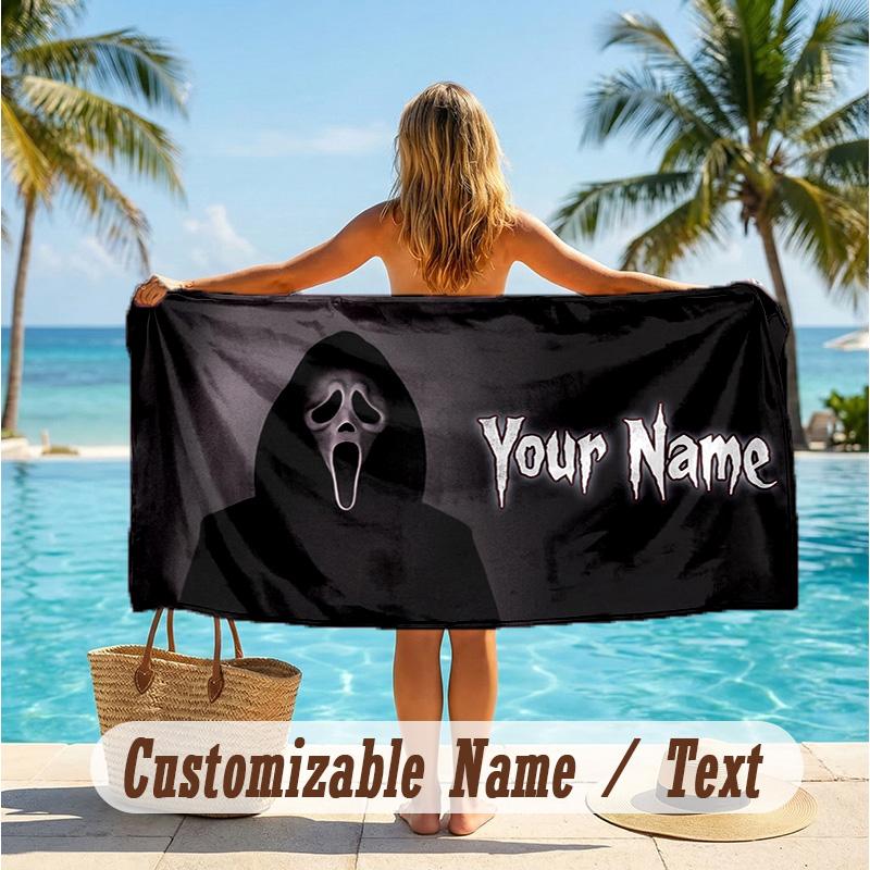 Custom Text Beach Towel, Soft Absorbent Swimming Multi-use TowelScream Ghostface