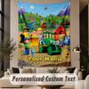 Custom Text Printed Tapestry Bob the Builder Pattern Large Wall Hanging Indoor Room Decor
