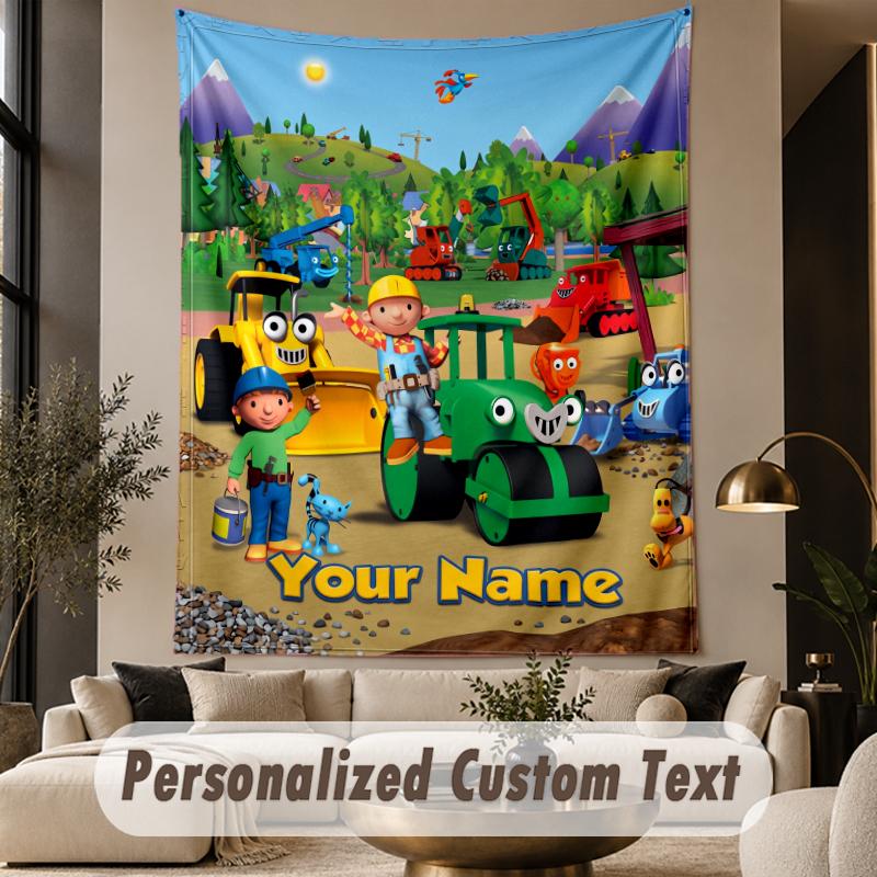 Custom Text Printed Tapestry Bob the Builder Pattern Large Wall Hanging Indoor Room Decor