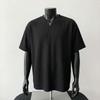 Men Waffle Knit Notch Neck Short Sleeve T Shirt Casual Loose Fit Summer Top
