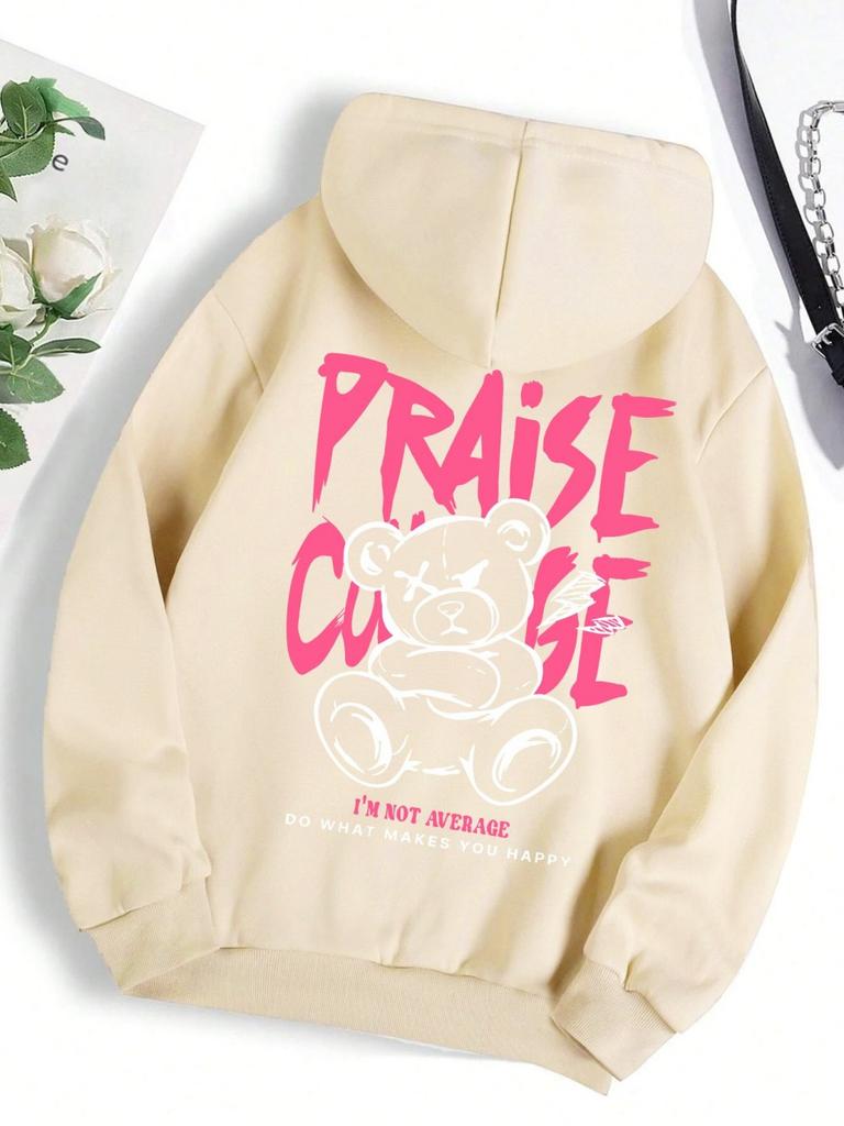 2025 Autumn New Men's Bear Letter Printed Comfortable Breathable Hoodie Outdoor City Street Style Hoodie