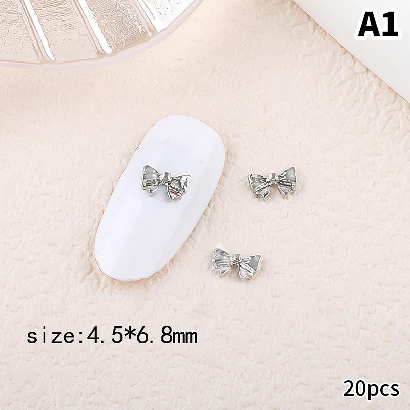 20Pcs Silver Alloy Butterfly Nail Art Bow Charms Accessories Parts For Manicure Doecr Retro Nails Decoration Design Supplies