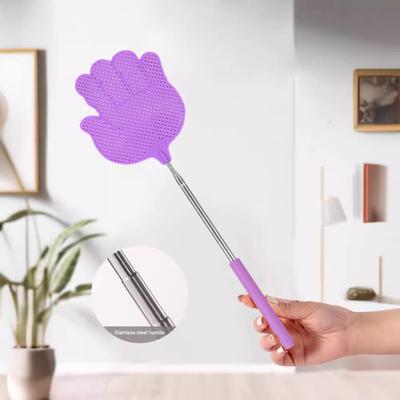 Fly Swatter Retractable Long Handle Palm Shape Heavy Duty Lightweight Wide Fine Mesh Indoor Outdoor Manual Fly Swat Racket