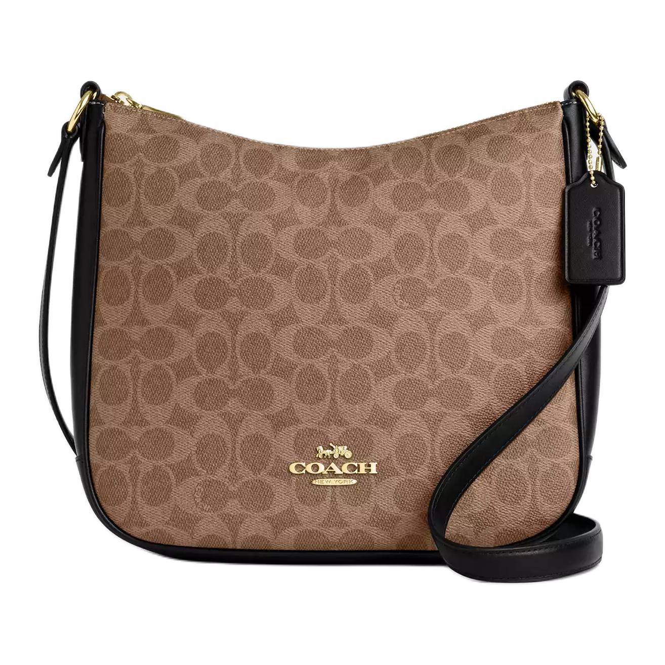 

Coach Ellie 27 Logo Zip Closure Coated Canvas Crossbody Shoulder Bag Large Women bags Khaki Black CZ177-IMQRX Basic Set (Bag+Dust Bag)