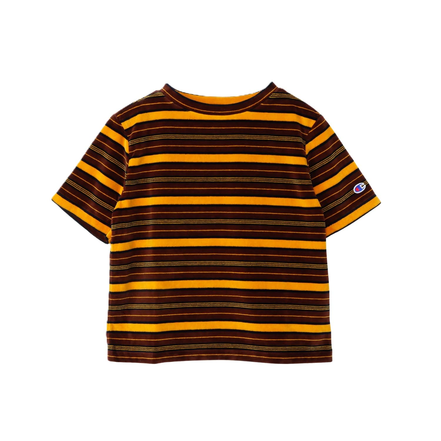 

Champion Short Sleeve Crew Neck Relax Fit Striped Brown x Women s T-Shirt, Yellow, CW-B305