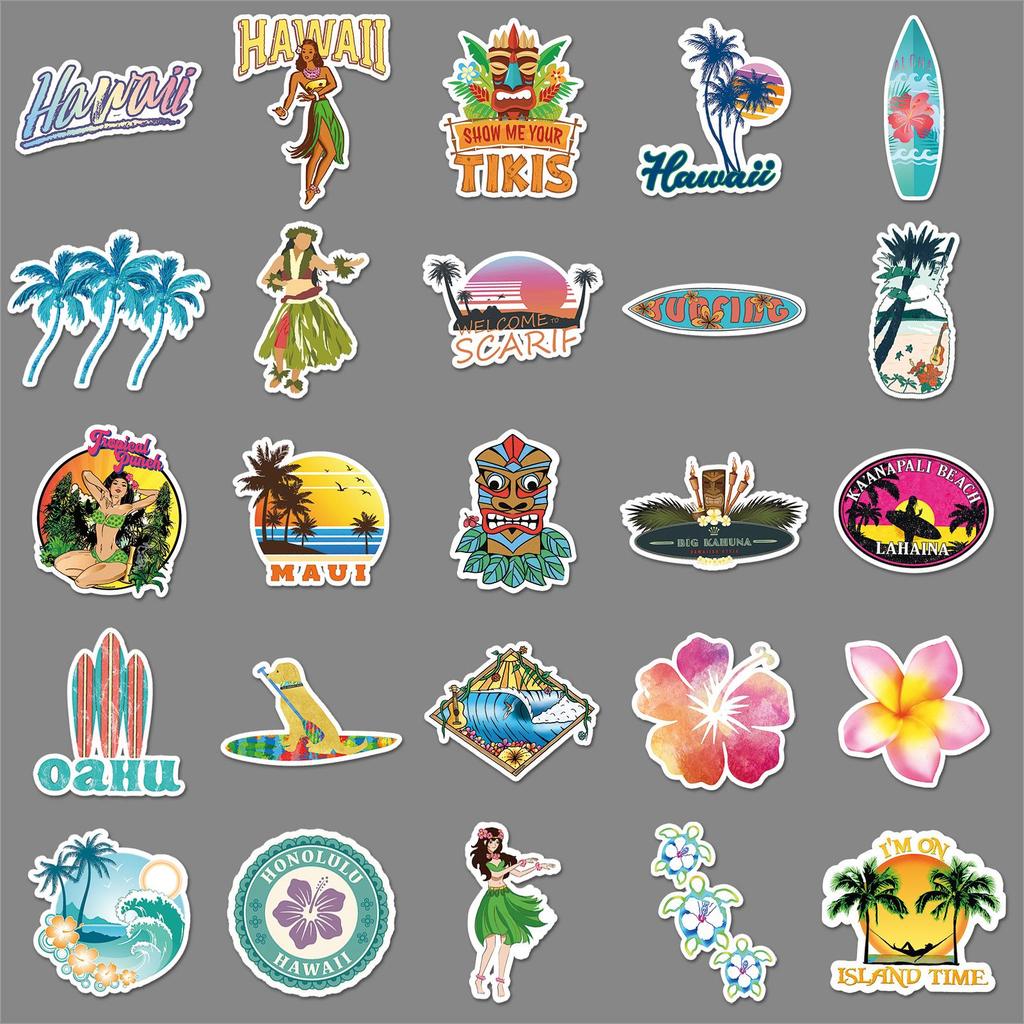Hawaiian Graffiti Beach Style Stickers (50 Sheets) for Water Cups & Skateboards