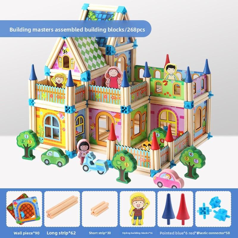 Wooden Castle Building Blocks Set For Kids With Diy Construction And Parentchild Interaction