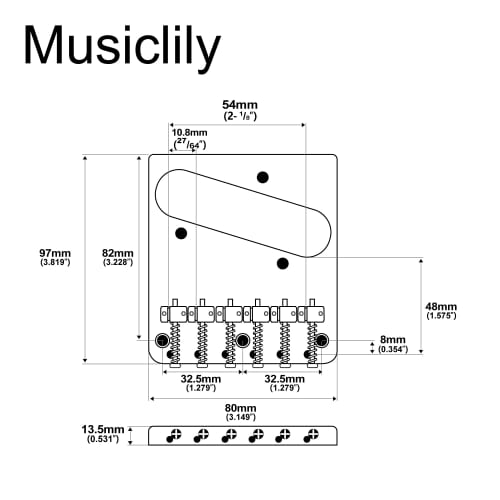 Musiclily Basic 10.8mm Pitch Vintage Style Telecaster Bridge Assembly with 6-Way Saddles for TL Electric Guitars, Chrome