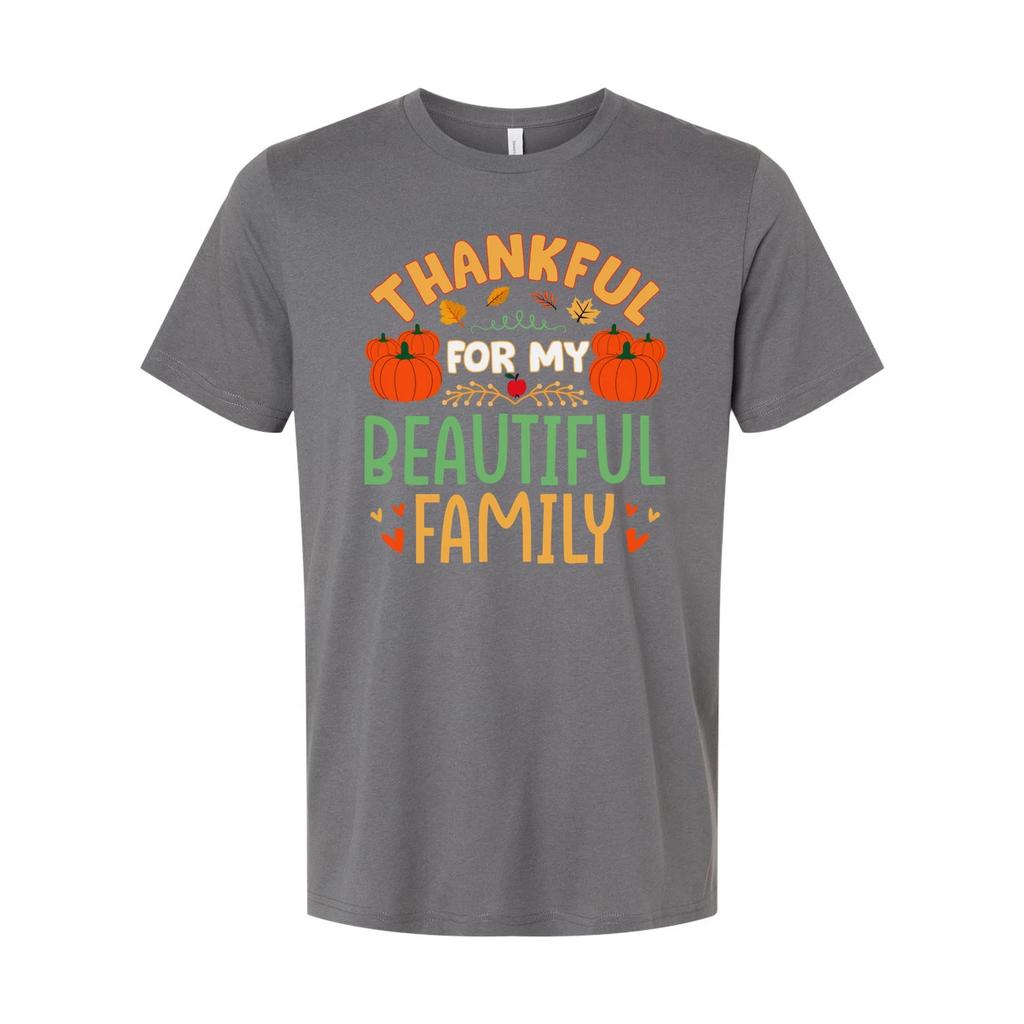 Thankful For My Beautiful Family Thanksgiving Unisex T Shirt With Pumpkins Desig