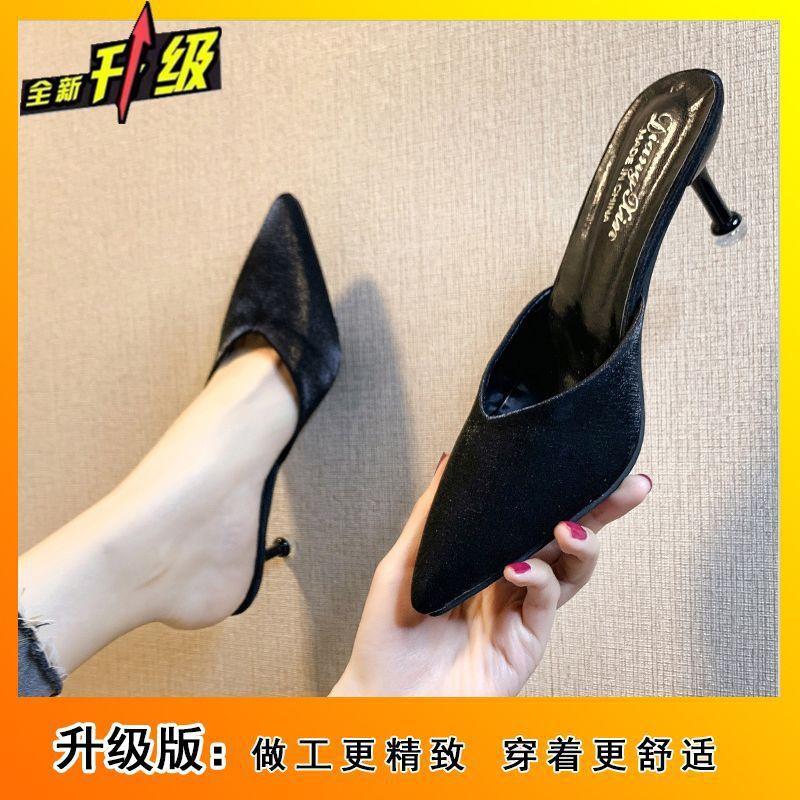 Slippers high-heeled stiletto women 2025 spring and summer new bag head lazy half slippers pointed head Korean version of one-word drag outer wear wom