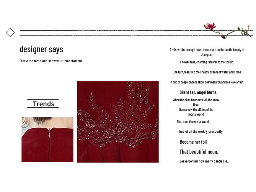 Wine Red Spring 2023 Elegant Wedding Banquet Dress for Middle-aged Mothers