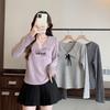 Plus Size Women's Sweet Doll Collar Bow Knit Long Sleeve Top