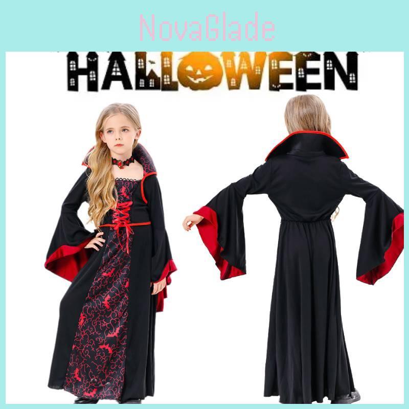 Black Halloween Witch Dress For Girls Vampire Cosplay Costume Stage Performance