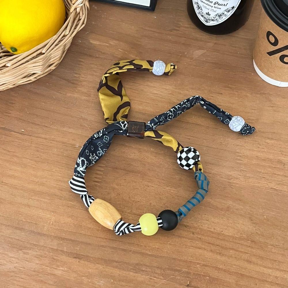 Clavicle Chain Patchwork Cloth Chain Necklace Multicolor Bohemian Choker Wood Bead Necklace  Girls