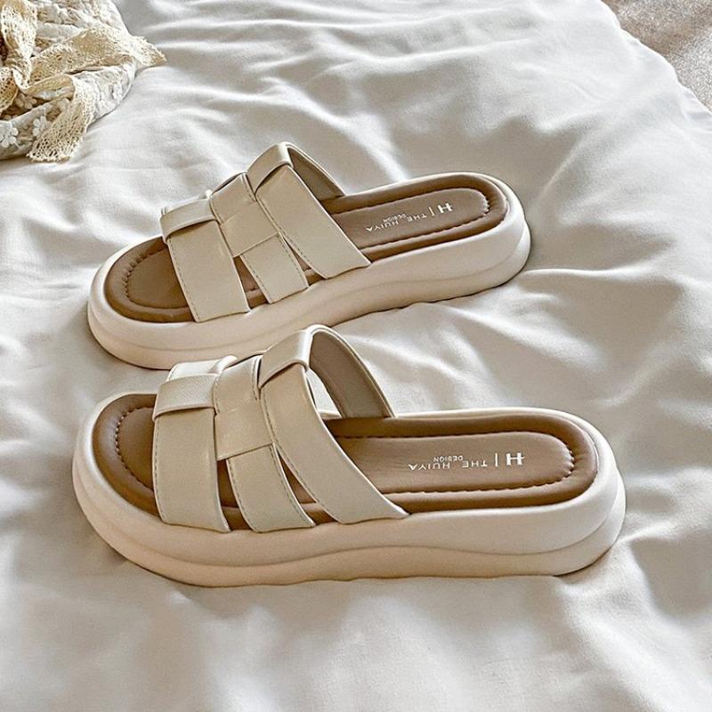 Fashion Slippers Women Summer Flat Shoes Female Slides Pantofle Fashion Platform Low 2025 Luxury Rome Scandals PU Fabric Rubber Hoof