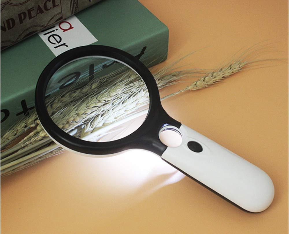 Handheld Illuminated Double Glass Lens Magnifier for Elderly and Parent-Child Reading, 145MM