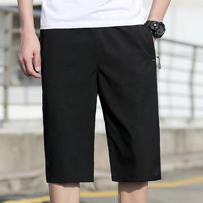 Pantalones Casuales de Verano Talla Grande Dm con Shorts Elásticos Laterales Cuatro Pantalones Recortados Elásticos Holgados para Hombre