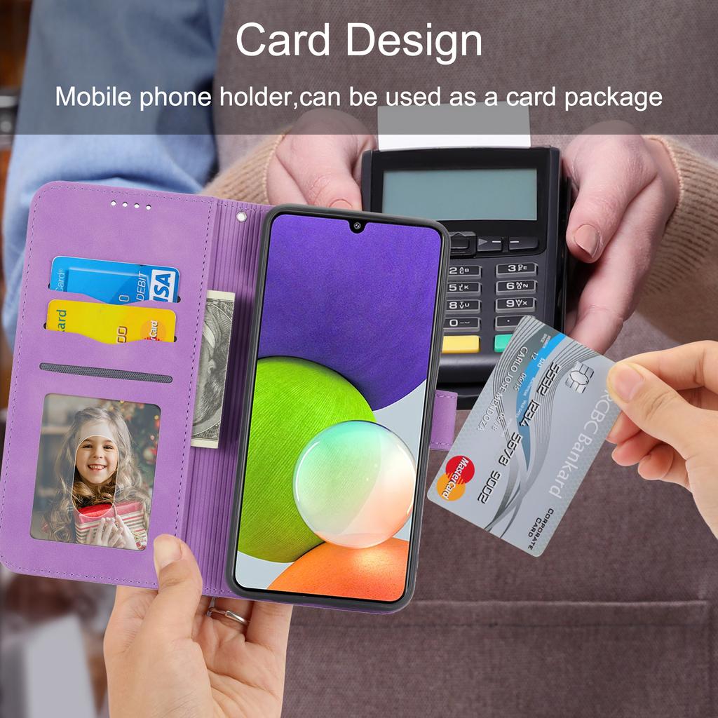 DIERFENG DF-03 Stand Phone Case for Samsung Galaxy A22 5G (EU Version),Lines Imprinted PU Leather Wallet Cover