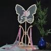 Traditional Style Hand-Held Long-Handled Fan, Hanfu Accessory, Silk Flower, Children's Butterfly Hairpin, Girls' Chinese Performance Fan