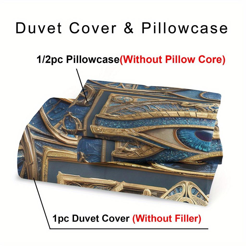 2/ 3pcs Egyptian Blue Eyes Duvet Cover Set, King Queen Style Bedding Set, Character Print Quilt Cover Set Machine Washable