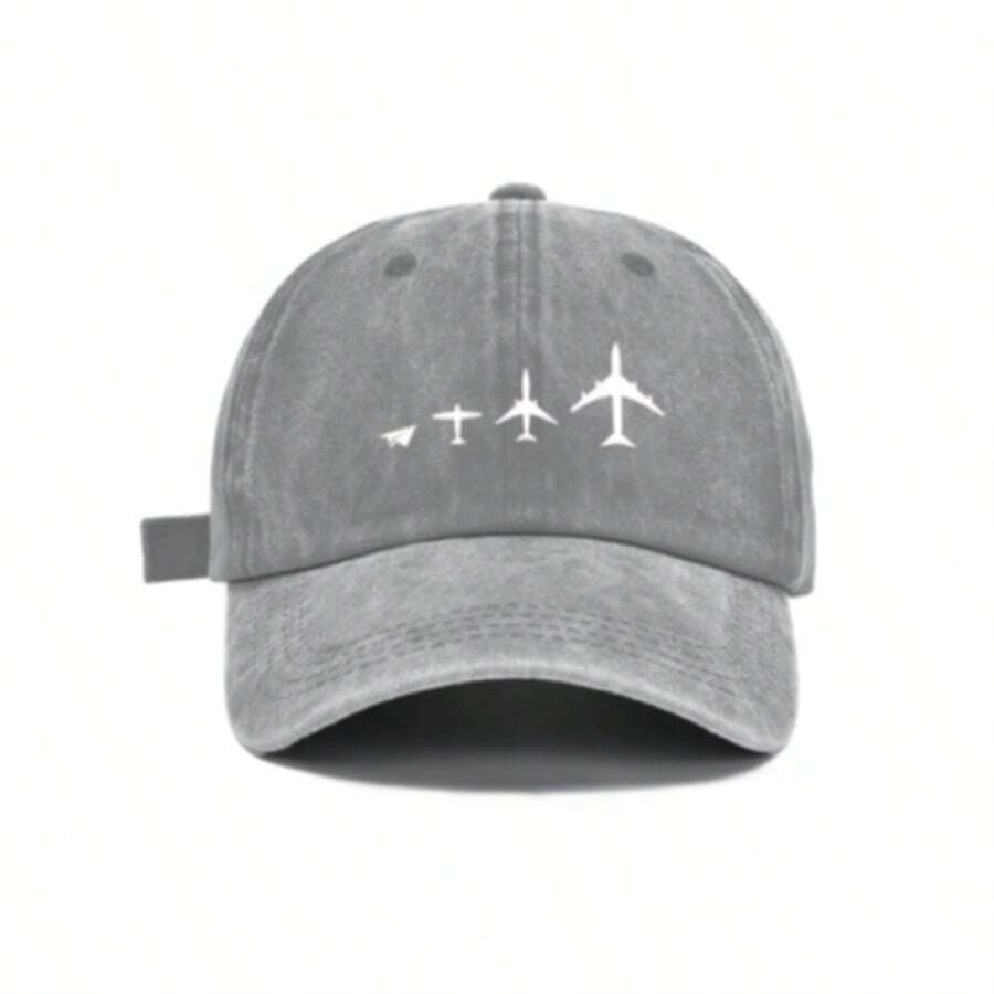 Minimalist Airplane Growth Pattern Vintage Washed Baseball Cap Unisex Adjustable Travel Aviation Hat