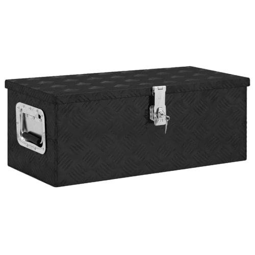vidaXL Compact Aluminum Storage Box with Lock and Key, Portable Toolbox with Spacious Interior, Ideal for Car Storage and Camping, Black