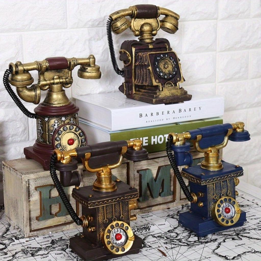 7.4" Retro Resin Telephone Figurine Vintage Rotary Dial Phone Craft Bar Coffee Shops Decorative Statues Sculptures