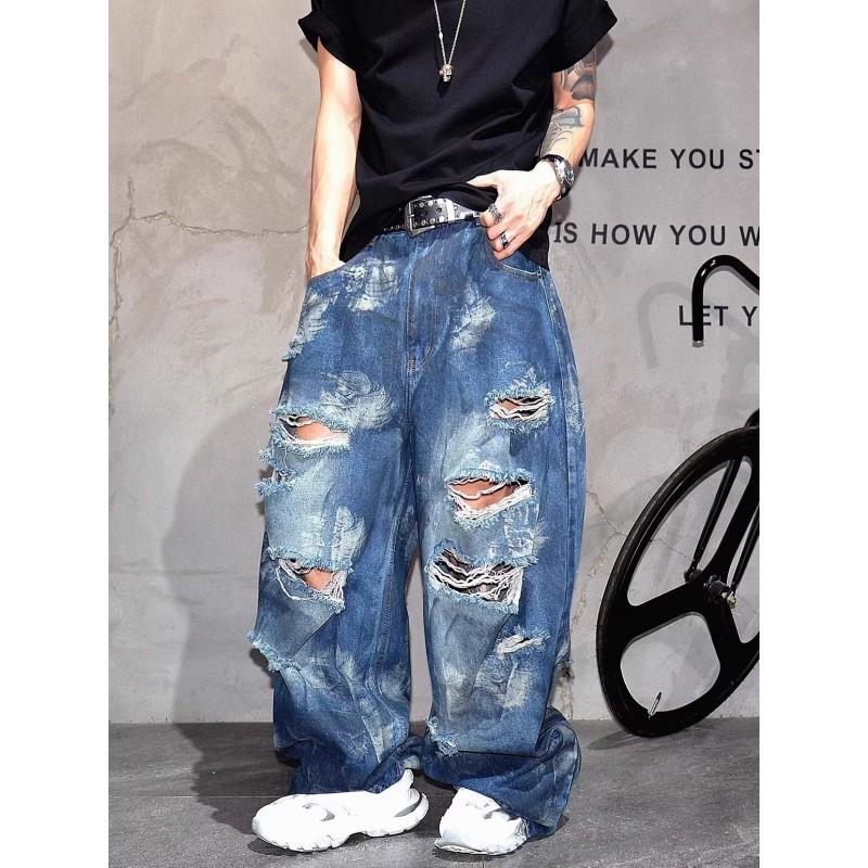 Mens Distressed Oversized Wide Leg Denim