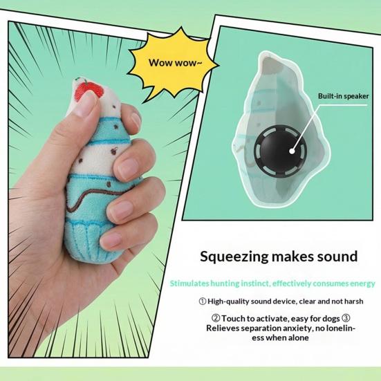 Pet Toy Bite-Resistant Plush Chew Toy with Interactive Sound Design Squeaky Ice Cream Shape Pet Teeth Cleaning Toy