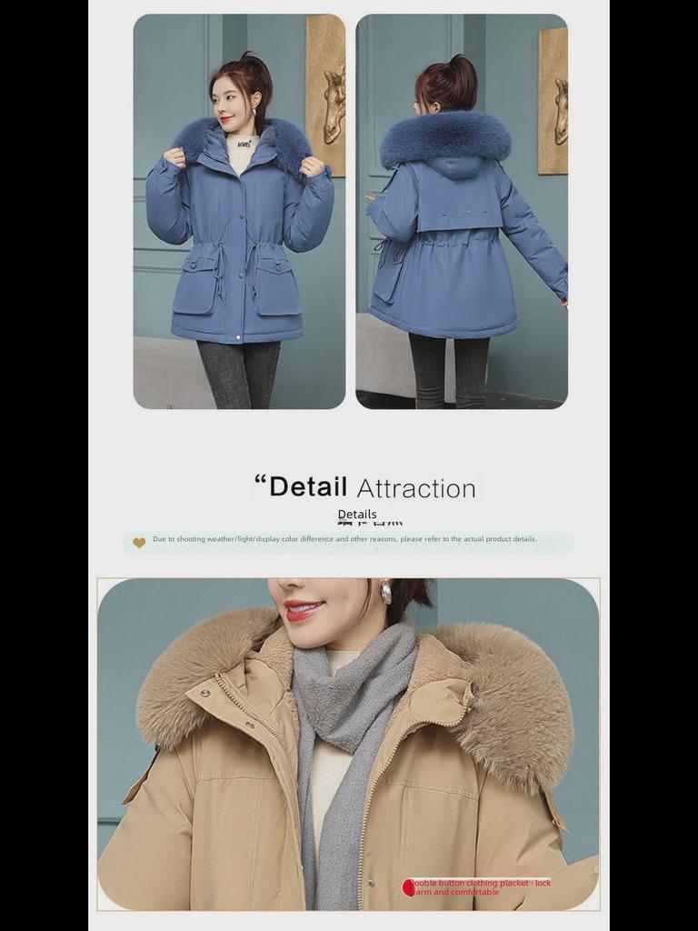 2024 Women's Fashion Slim-Fit Korean Winter Parka with Big Fur Collar