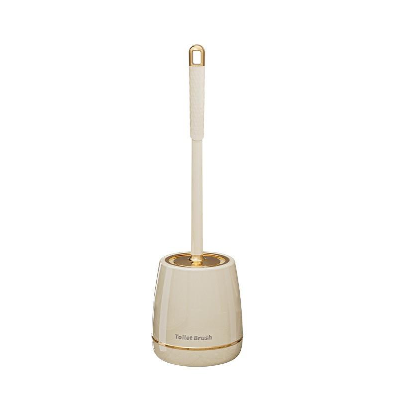 Premium Toilet Brush Set With Stand No Drill Installation Floor Standing 360 Cleaning Plastic Handle White /Gold Plated