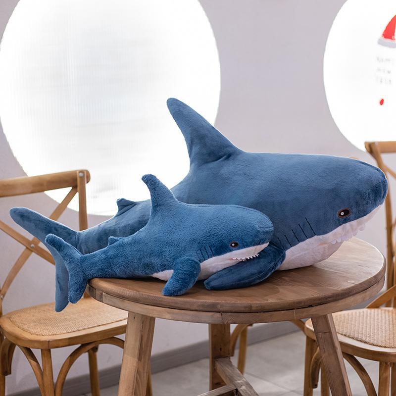 Dimensiuni mari rechin albastru umplute păpușă de pluș moale drăguț desen animat animal lectură pernă pernă jucărie acasă decor copii cadouri de ziua de naștere
