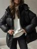 Women's Hooded Zipper Cotton Jacket Drawstring Tie Loose Warm Brown Cotton Clothes Lightweight Slim Jacket Daily Commute Autumn and Winter