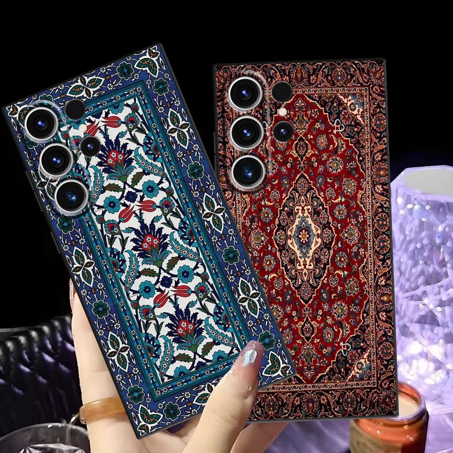 Retro Ethnic Totem Pattern Black Soft Phone Cover Case for Samsung Galaxy S21 FE S25 Edge S23 Ultra S24 Plus S20