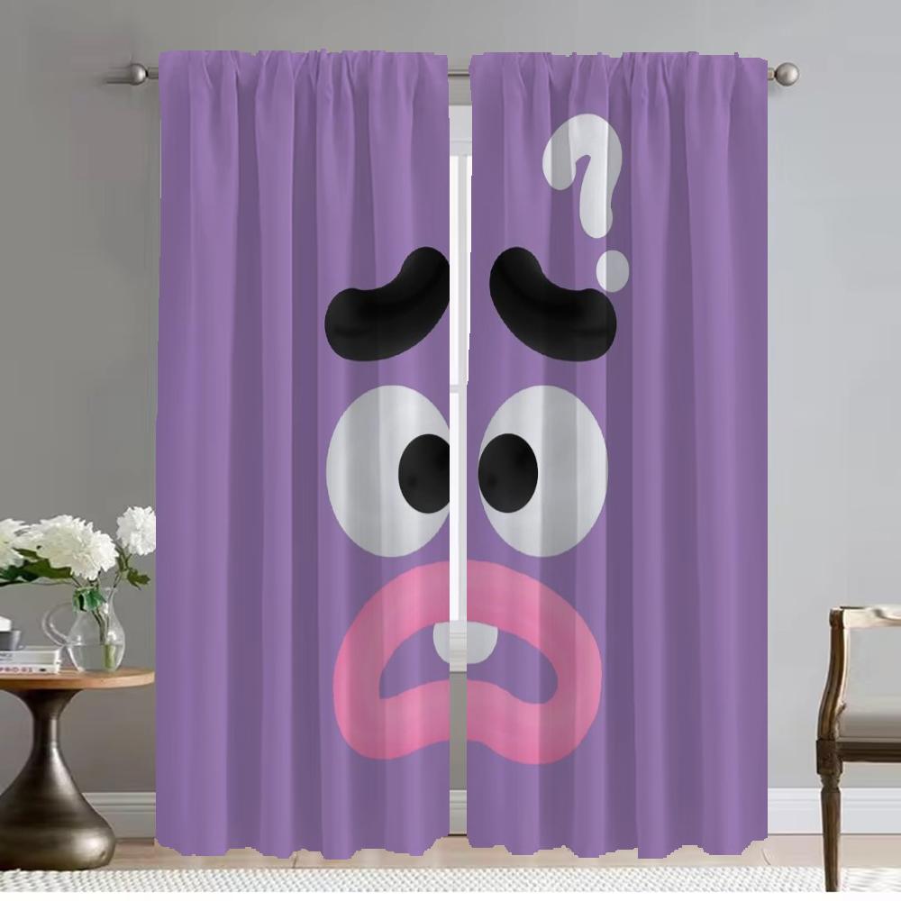 Cute Line Expression Tulle for Bedroom Halloween Decoration Shades Blackout Curtain for Room 2 Panel Elegant Room Curtains Child