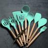 Set di 12 Utensili da Cucina in Silicone e Spatole | Strumenti Antiaderenti per Cucinare e Infornare con Manico in Legno