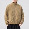 Men Faux Suede Stand Collar Zip Up Bomber Jacket