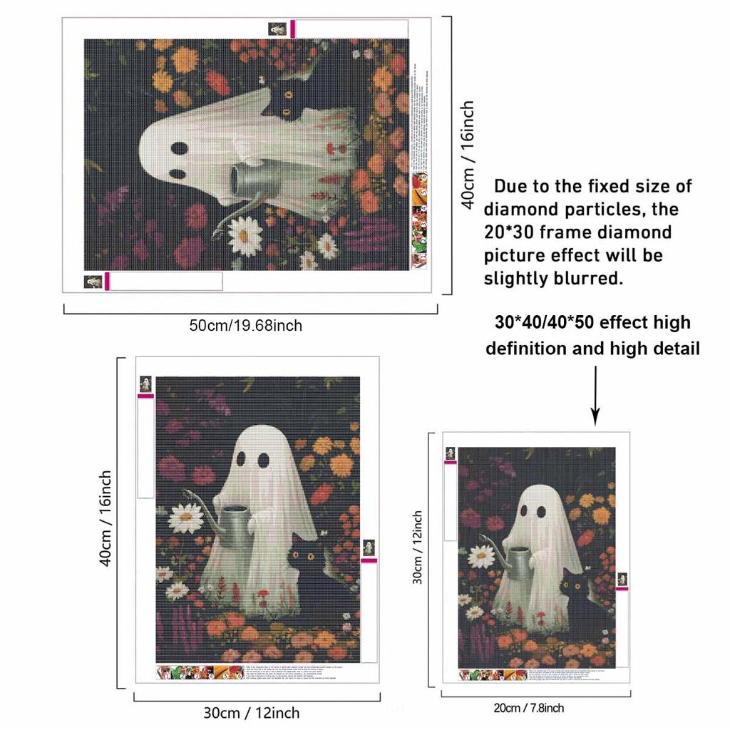 DIY Diamond Painting Kit Cute Ghost and Black Cat Pattern 5D Full Drill Canvas Art Creative Craft Gift for Girls and Adults