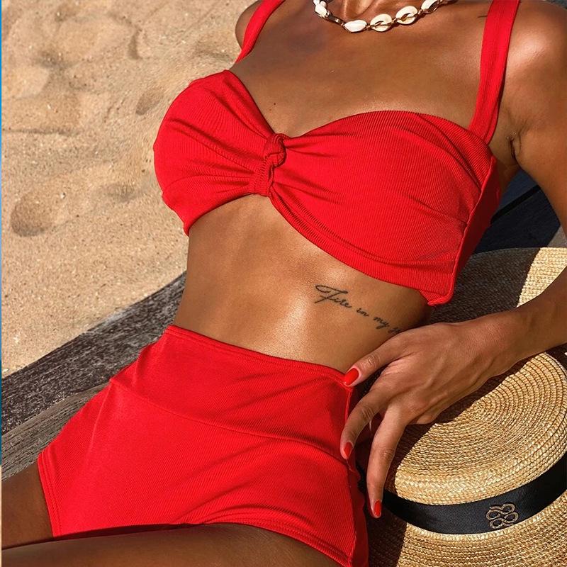 2022 European-American High Waist Split Swimsuit with Special Fabric
