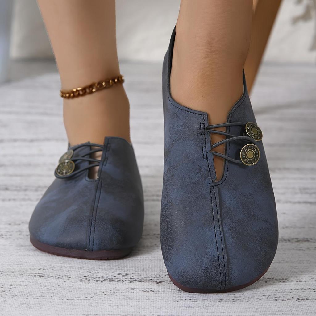 Eleganti scarpe con fibbia a punta rotonda - suola morbida, tinta unita, casual, comode scarpe singole per le donne - perfette per l'uso quotidiano