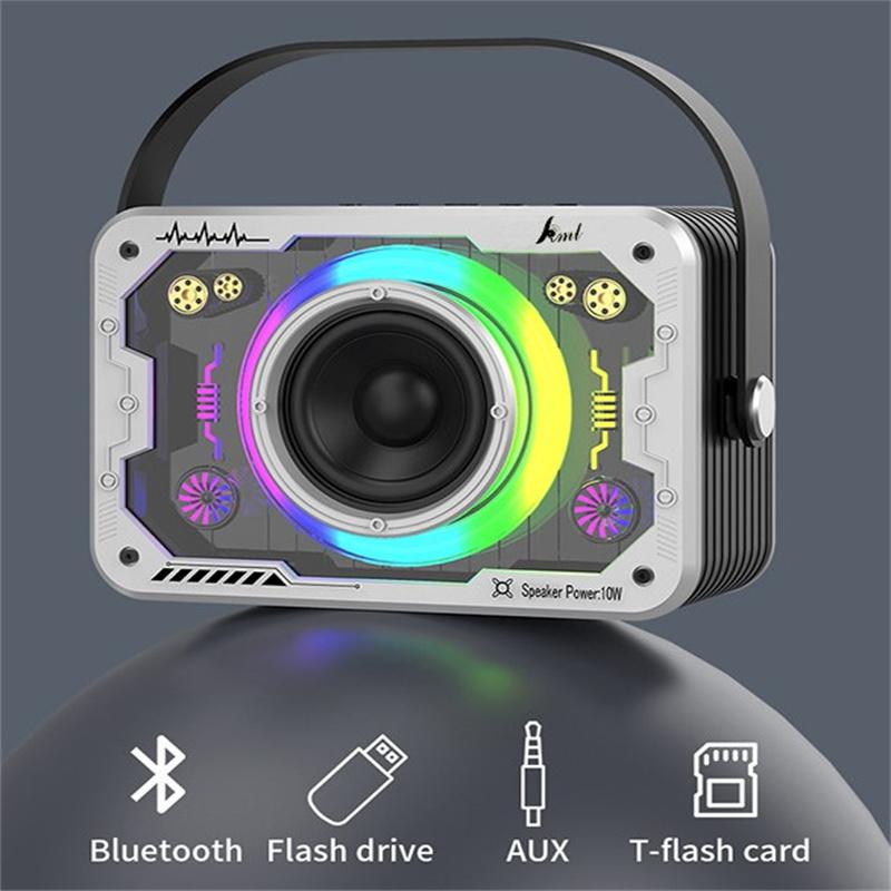 Transparent Mecha Rgb Light Bluetooth Speaker, All-In-One Portable Speaker With Disco Lights, Supports Aux/Usb/Tf For Home Party