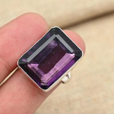 Splendidi gioielli ad anello fatti a mano in argento sterling 925 con pietra preziosa sfaccettata di ametista