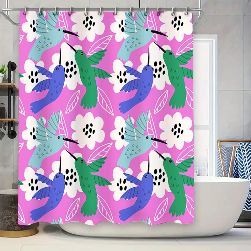

Bright Pink Green Blue Hummingbird Floral Bathroom Shower Curtain Decorative Liner For Home Bathrooms W60H190(CM)-1 Pcs