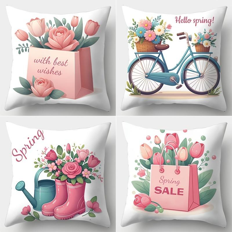 Pink and White Tulip Decorative Pillowcase PillowcaseBedroom Living Room Sofa Home Decor Polyester Cushion Cover with Zipper
