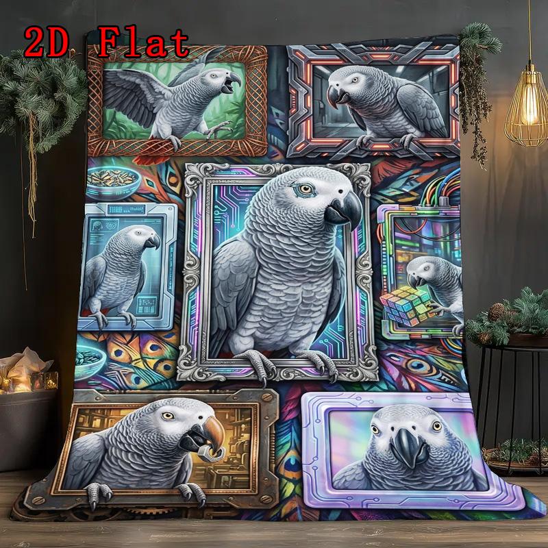 Parrot Frames Puzzle 2D Flat Pattern Flannel Blanket, High Quality All Seasons, Home Decor, Warmth and Comfort, Perfect for Christmas Gifts.